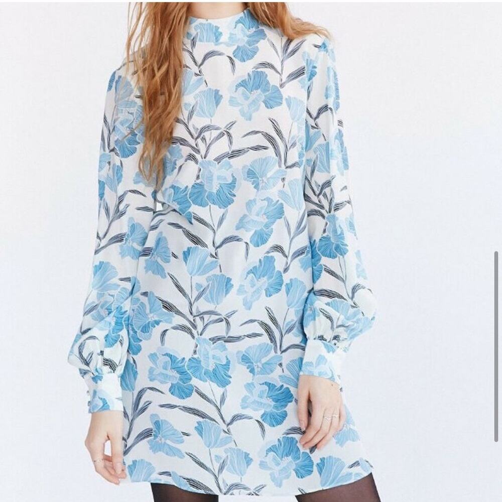 KEEPSAKE THE LABEL FLORAL SILK MINI DRESS LONG SLEEVES HIGH NECK WOMEN SIZE XS